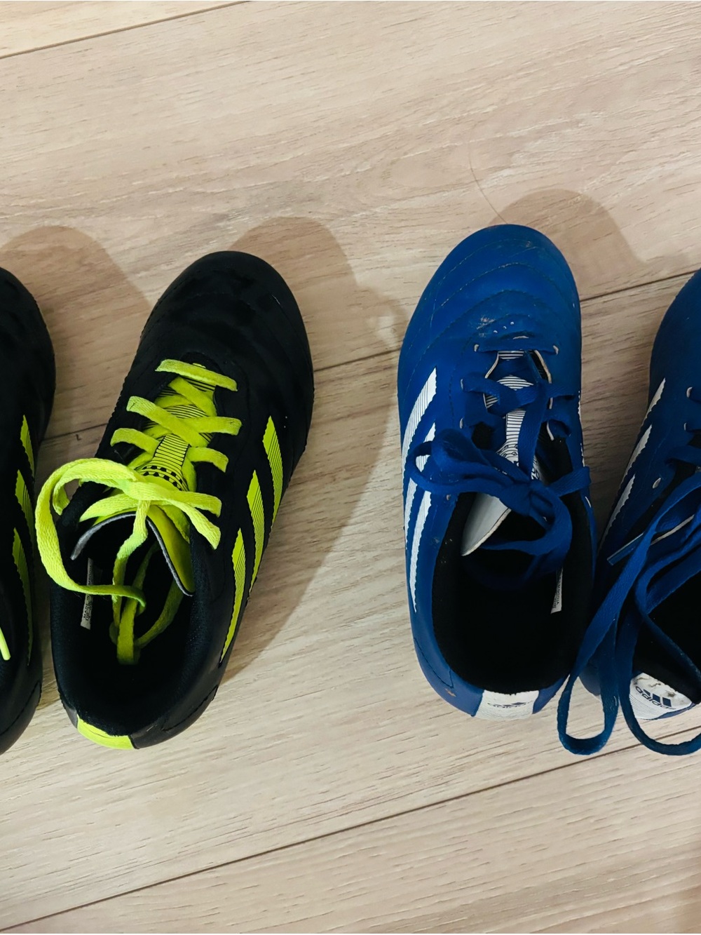 adidas Kids Soccer Shoes - Black & Blue with Neon Yellow Accents
